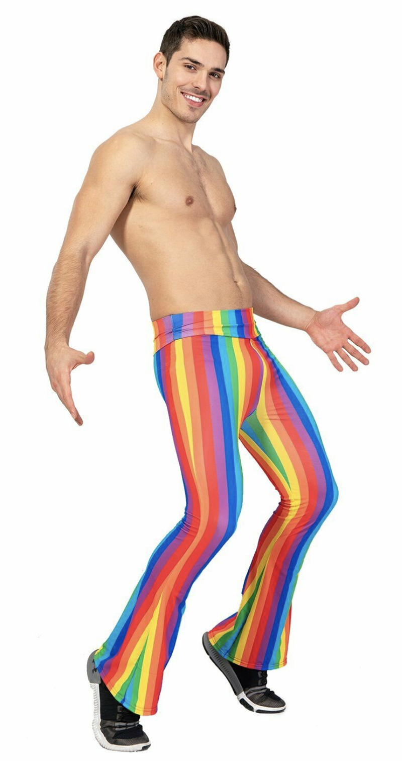 Adult Rainbow Stripe Flare Pants LGBT Costume Mardi Gras Festival Gay Pride