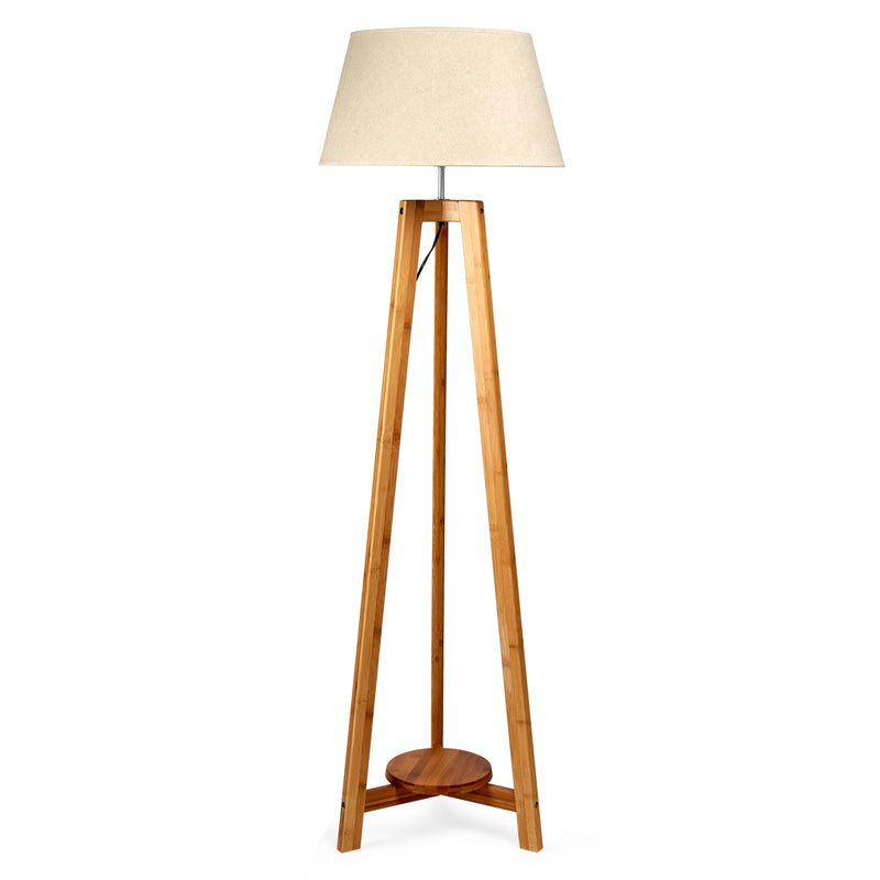 155cm Large Bamboo Wooden Tripod Floor Lamp w Beige Linen Light Shade Payday Deals