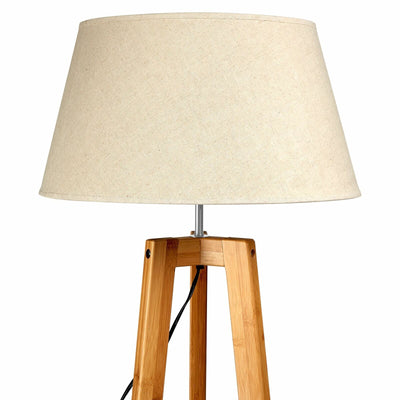 155cm Large Bamboo Wooden Tripod Floor Lamp w Beige Linen Light Shade Payday Deals