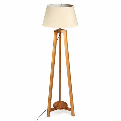 155cm Large Bamboo Wooden Tripod Floor Lamp w Beige Linen Light Shade Payday Deals