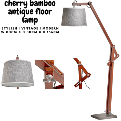 156cm Large Bamboo Floor Lamp Modern Vintage Wooden Light Antique Shade - Cherry Payday Deals