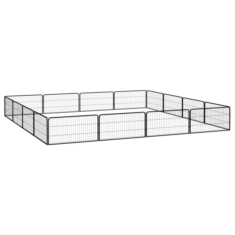 16-Panel Dog Playpen Black 100x50 cm Powder-coated Steel Payday Deals