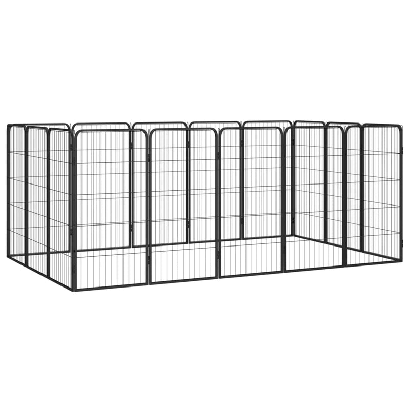 16-Panel Dog Playpen Black 50x100 cm Powder-coated Steel Payday Deals