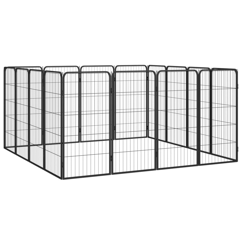 16-Panel Dog Playpen Black 50x100 cm Powder-coated Steel Payday Deals