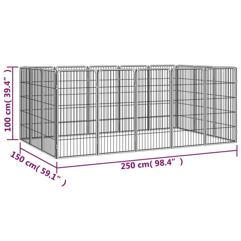 16-Panel Dog Playpen Black 50x100 cm Powder-coated Steel Payday Deals