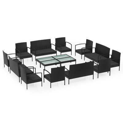 16 Piece Garden Lounge Set with Cushions Poly Rattan Black Payday Deals