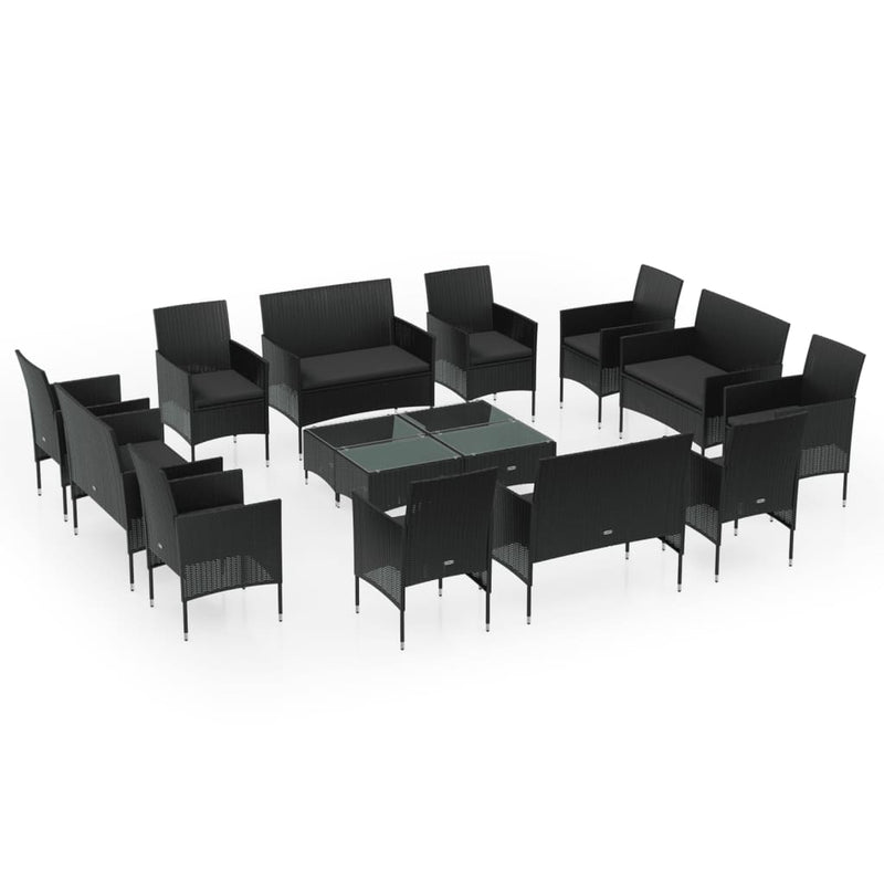16 Piece Garden Lounge Set with Cushions Poly Rattan Black Payday Deals