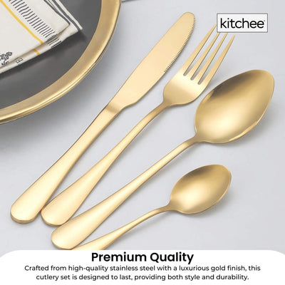 16 Piece Gold Cutlery Set - Stainless Steel Flatware Knife Fork Spoon Gift Box Payday Deals