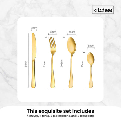 16 Piece Gold Cutlery Set - Stainless Steel Flatware Knife Fork Spoon Gift Box Payday Deals