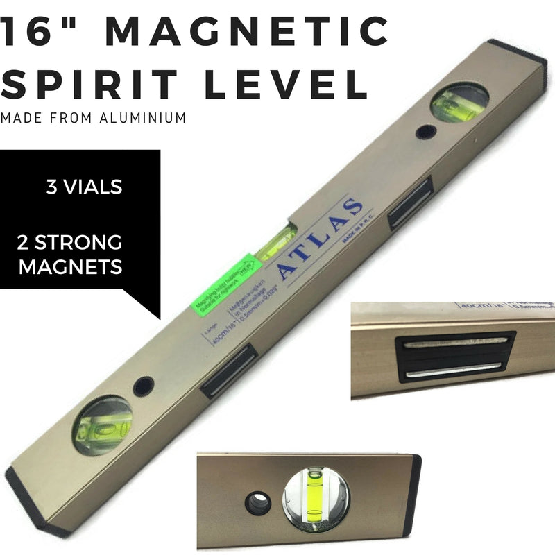 16" SPIRIT LEVEL Magnetic Aluminium Strong Magnets 40cm 3 Vials DIY Tool Payday Deals