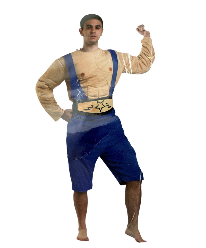 Mens Muscle Man Costume Suit Chest Boxing Champion Hero Halloween 