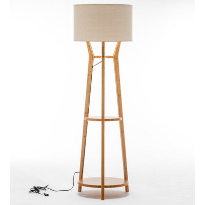168cm Large Bamboo Wooden Tripod Floor Lamp Light Modern Linen Shade w Shelves Payday Deals