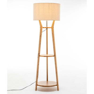 168cm Large Bamboo Wooden Tripod Floor Lamp Light Modern Linen Shade w Shelves Payday Deals