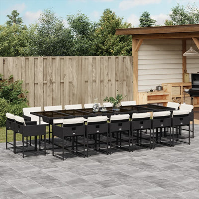 17 Piece Garden Dining Set with Cushions Black Poly Rattan Payday Deals