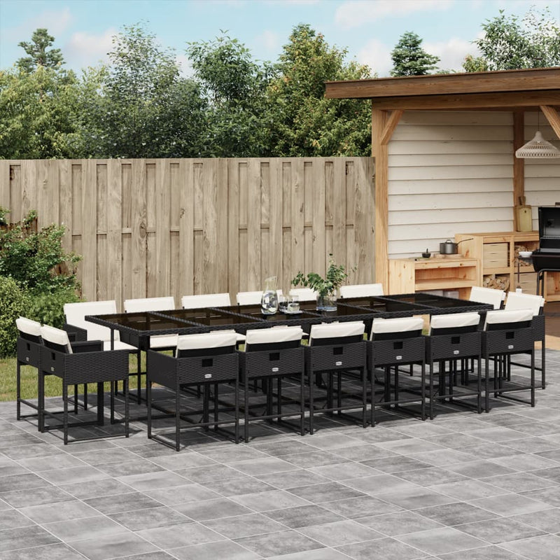 17 Piece Garden Dining Set with Cushions Black Poly Rattan Payday Deals