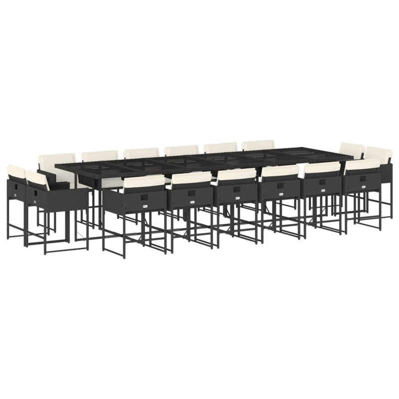 17 Piece Garden Dining Set with Cushions Black Poly Rattan Payday Deals