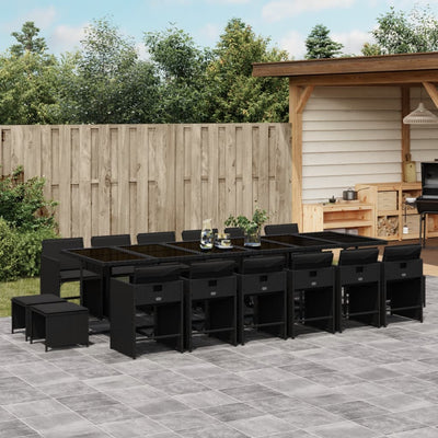 17 Piece Garden Dining Set with Cushions Black Poly Rattan Payday Deals