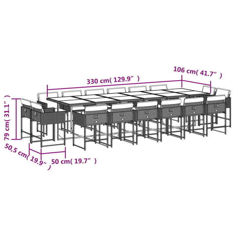 17 Piece Garden Dining Set with Cushions Light Grey Poly Rattan Payday Deals