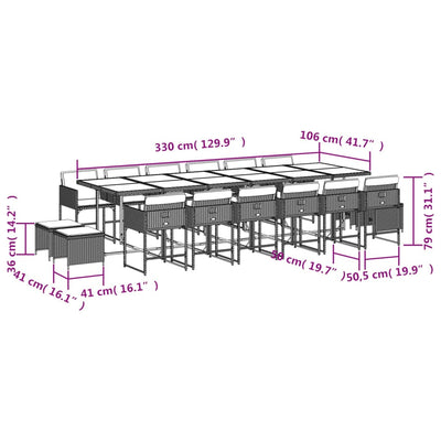 17 Piece Garden Dining Set with Cushions Light Grey Poly Rattan Payday Deals