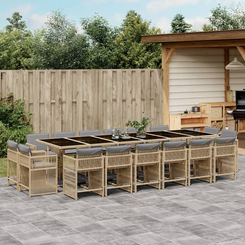 17 Piece Garden Dining Set with Cushions Mix Beige Poly Rattan Payday Deals