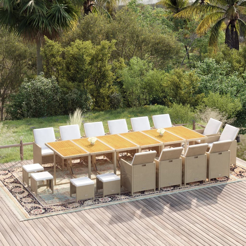 17 Piece Garden Dining Set with Cushions Poly Rattan Beige Payday Deals
