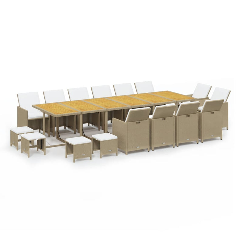 17 Piece Garden Dining Set with Cushions Poly Rattan Beige Payday Deals