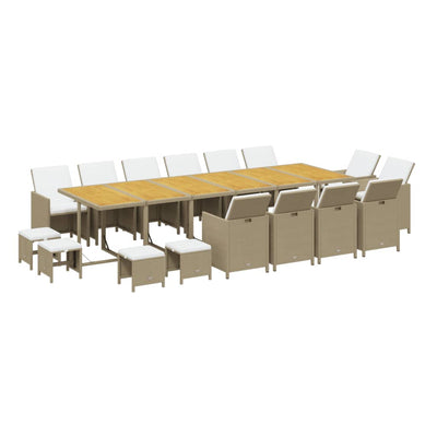 17 Piece Garden Dining Set with Cushions Poly Rattan Beige Payday Deals