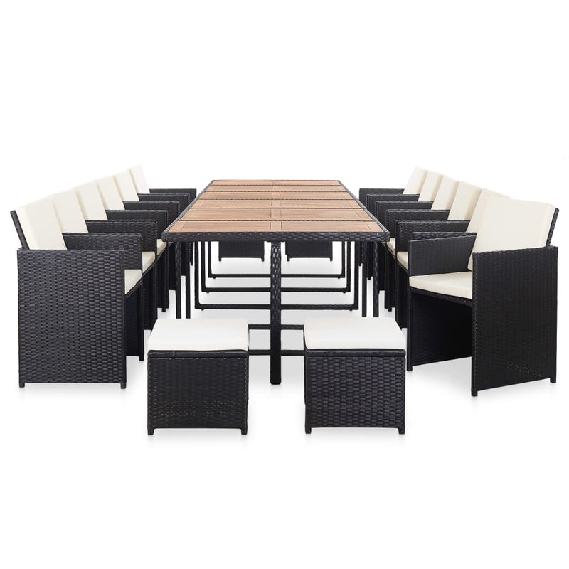 17 Piece Outdoor Dining Set with Cushions Poly Rattan Black Payday Deals