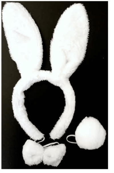WHITE RABBIT EARS HEADBAND w Bow Tail Animal Costume Halloween Party Hair Accessory