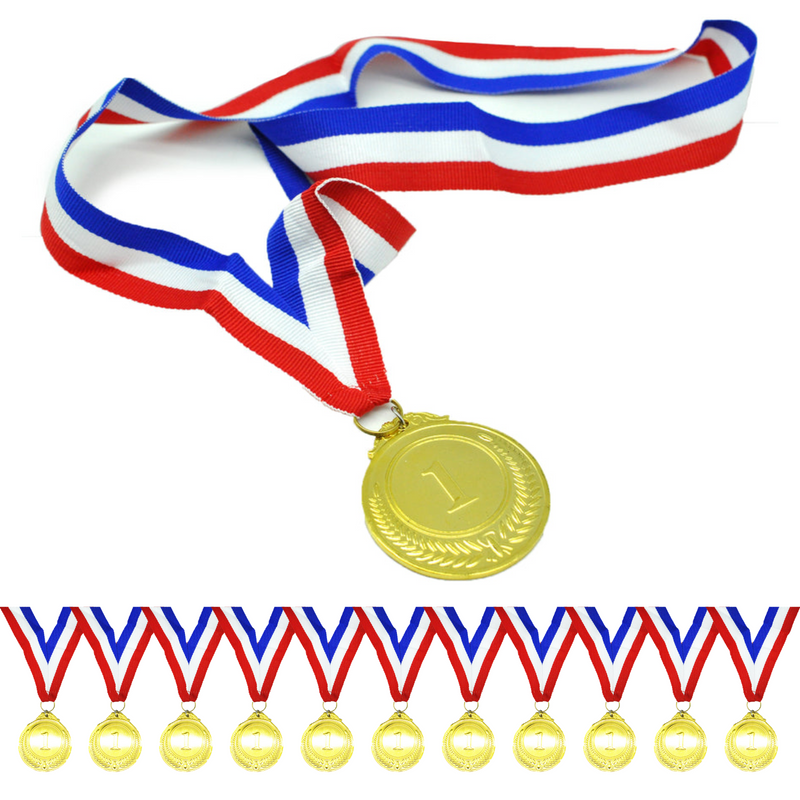 12x 1st METAL GOLD WINNER MEDALS Sports Day School 46cm Ribbon Olympics