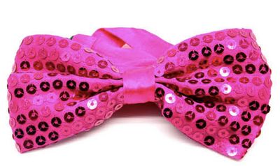 GLITTER SEQUIN BOW TIE Costume Fancy Dress Dance Fancy Shiny Party Bowtie - Hot Pink