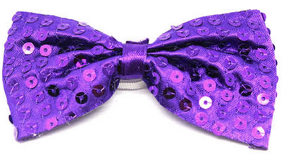 GLITTER SEQUIN BOW TIE Costume Fancy Dress Dance Fancy Shiny Party Bowtie - Purple