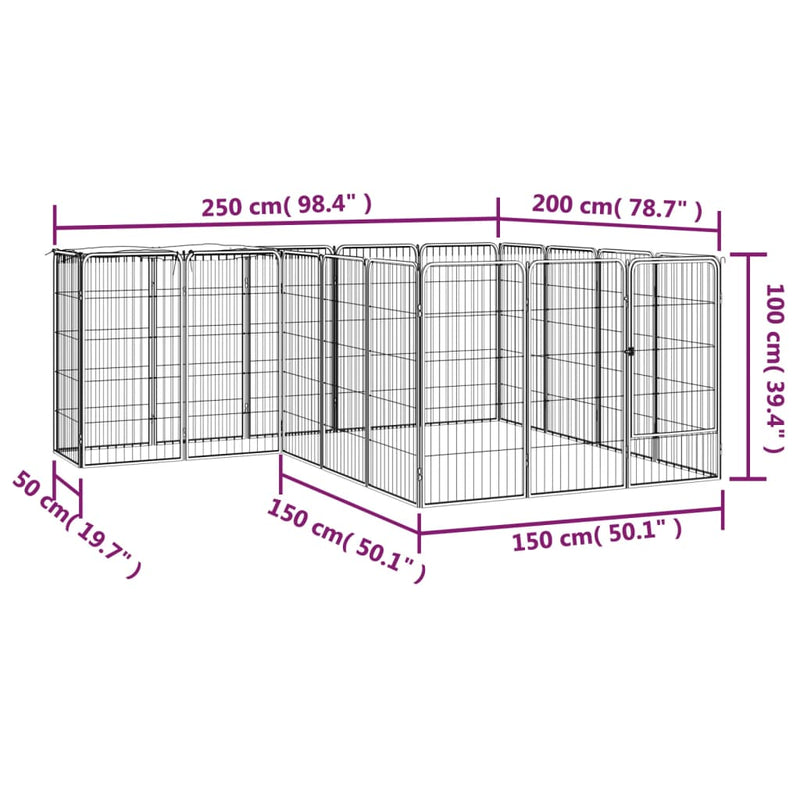 18-Panel Dog Playpen Black 50x100 cm Powder-coated Steel Payday Deals