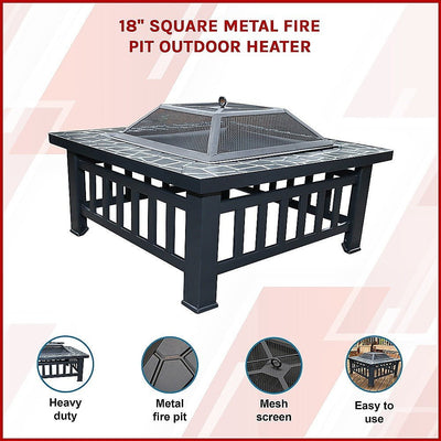 18" Square Metal Fire Pit Outdoor Heater Payday Deals