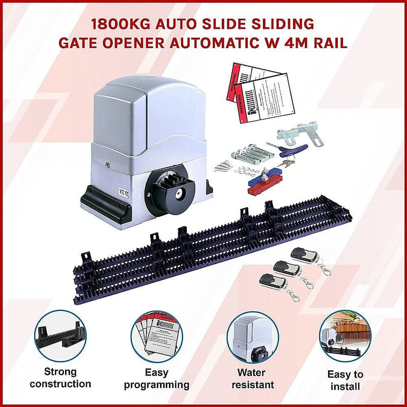 1800KG Auto Slide Sliding Gate Opener Automatic w 4m Rail Payday Deals