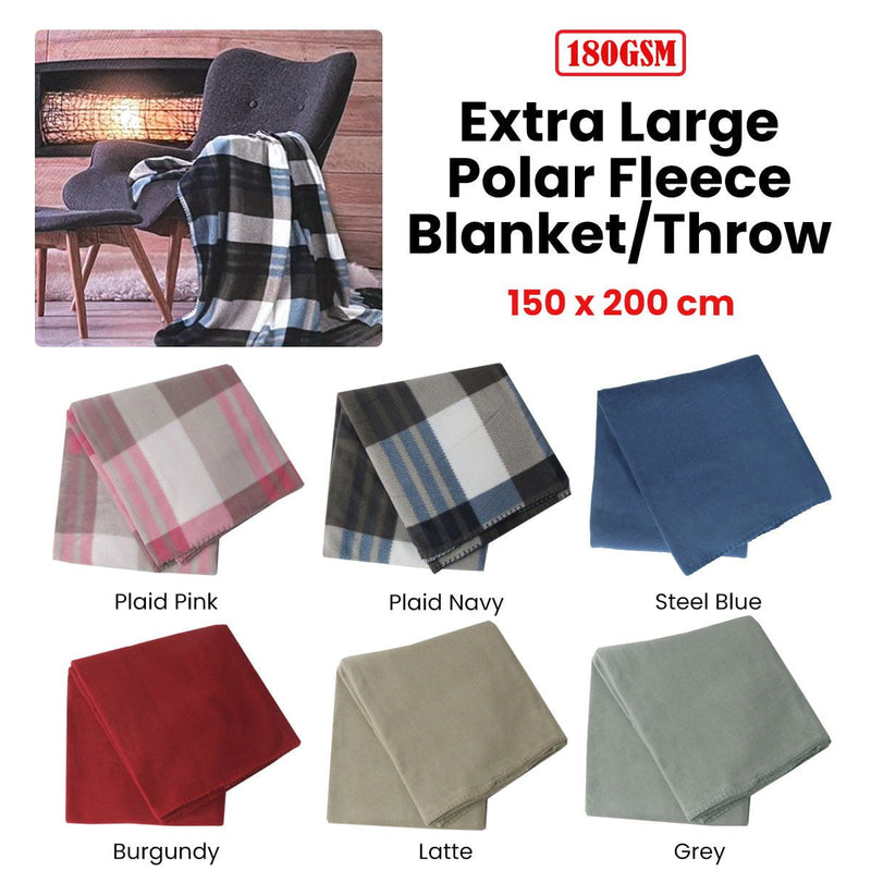 180GSM Extra Large Polar Fleece Throw Blanket 150 x 200cm Grey Payday Deals