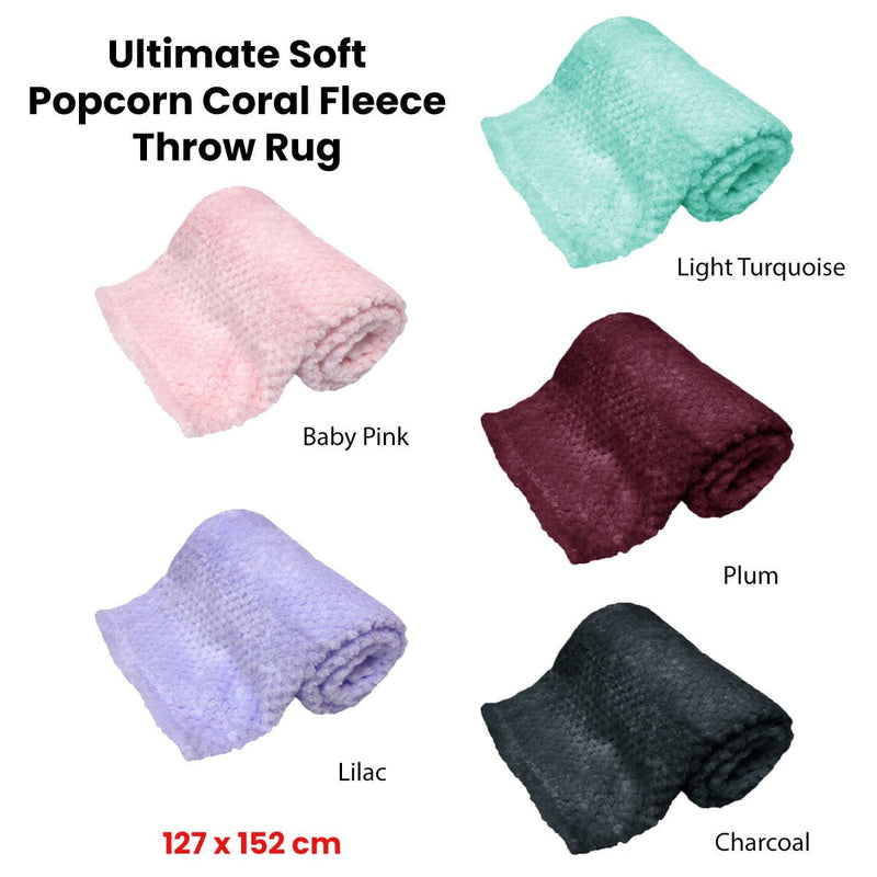 180GSM Soft Popcorn Coral Fleece Throw Rug 127 x 152cm Charcoal Payday Deals