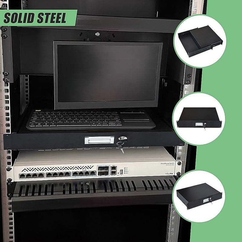 19" Rack Mount 2U Steel Plate DJ Drawer Equipment Cabinet Locking Lockable Payday Deals