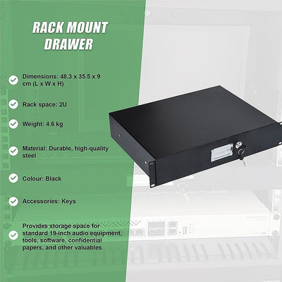 19" Rack Mount 2U Steel Plate DJ Drawer Equipment Cabinet Locking Lockable Payday Deals