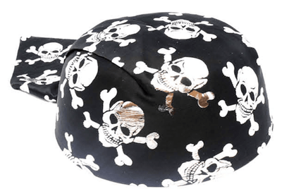 Pirate Hat Bandana Style Fancy Dress Costume Halloween Caribbean - Black/Silver