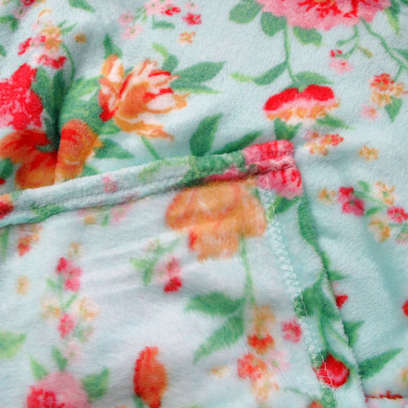 190GSM Fashion Printed Ultra Soft Coral Fleece Throw 127 x 152cm Tropical Floral Turquoise Payday Deals