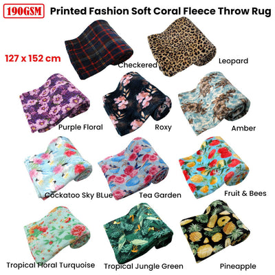 190GSM Fashion Printed Ultra Soft Coral Fleece Throw 127 x 152cm Tropical Jungle Green Payday Deals