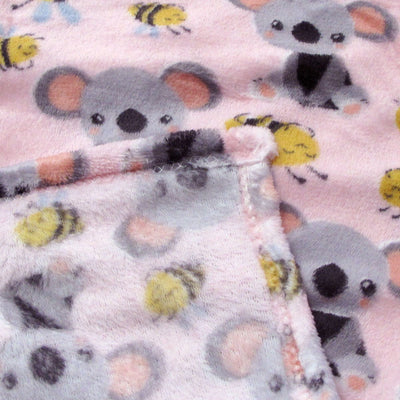 190GSM Girls Cute Ultra Soft Coral Fleece Throw 127 x 152cm Bees & Koalas Payday Deals