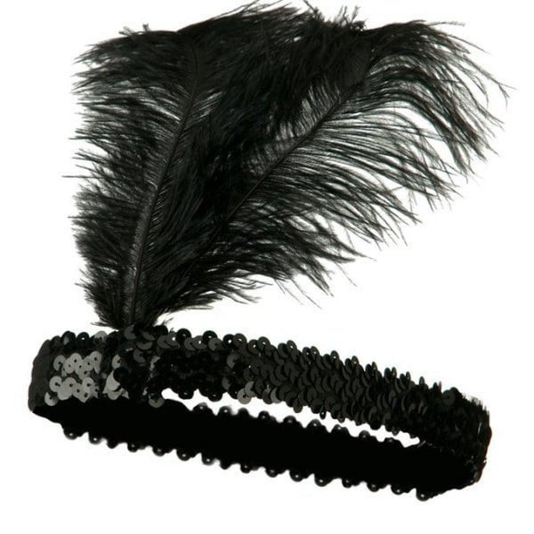 1920s FLAPPER HEADBAND Headpiece Feather Sequin Charleston Costume Gatsby Dance - Black Payday Deals