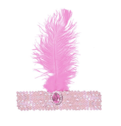 1920s FLAPPER HEADBAND Headpiece Feather Sequin Charleston Costume Gatsby Dance - Light Pink