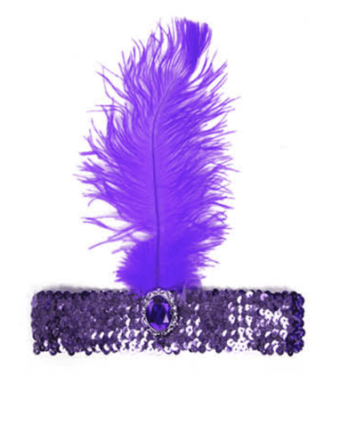 1920s FLAPPER HEADBAND Headpiece Feather Sequin Charleston Costume Gatsby Dance - Purple