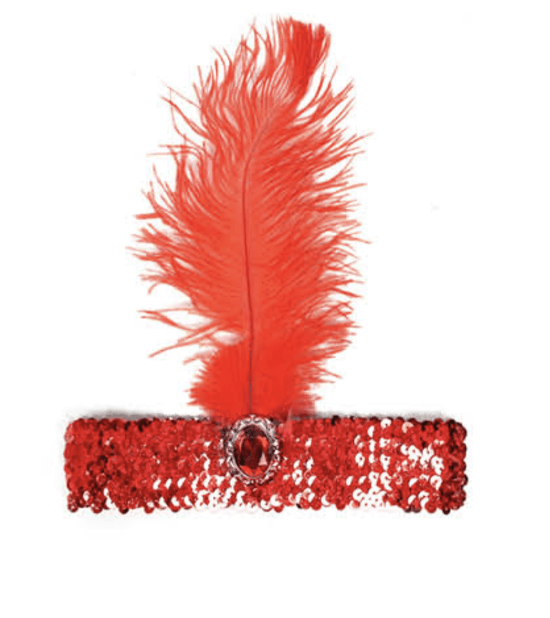 1920s FLAPPER HEADBAND Headpiece Feather Sequin Charleston Costume Gatsby Dance - Red Payday Deals