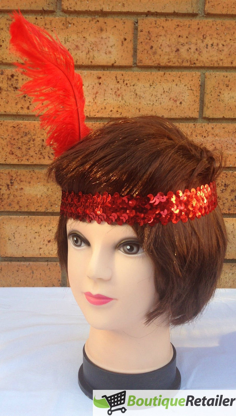 1920s FLAPPER HEADBAND Headpiece Feather Sequin Charleston Costume Gatsby Dance - Red Payday Deals