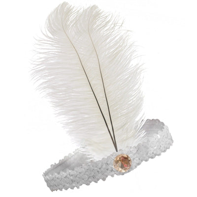 1920s FLAPPER HEADBAND Headpiece Feather Sequin Charleston Costume Gatsby Dance - White Payday Deals