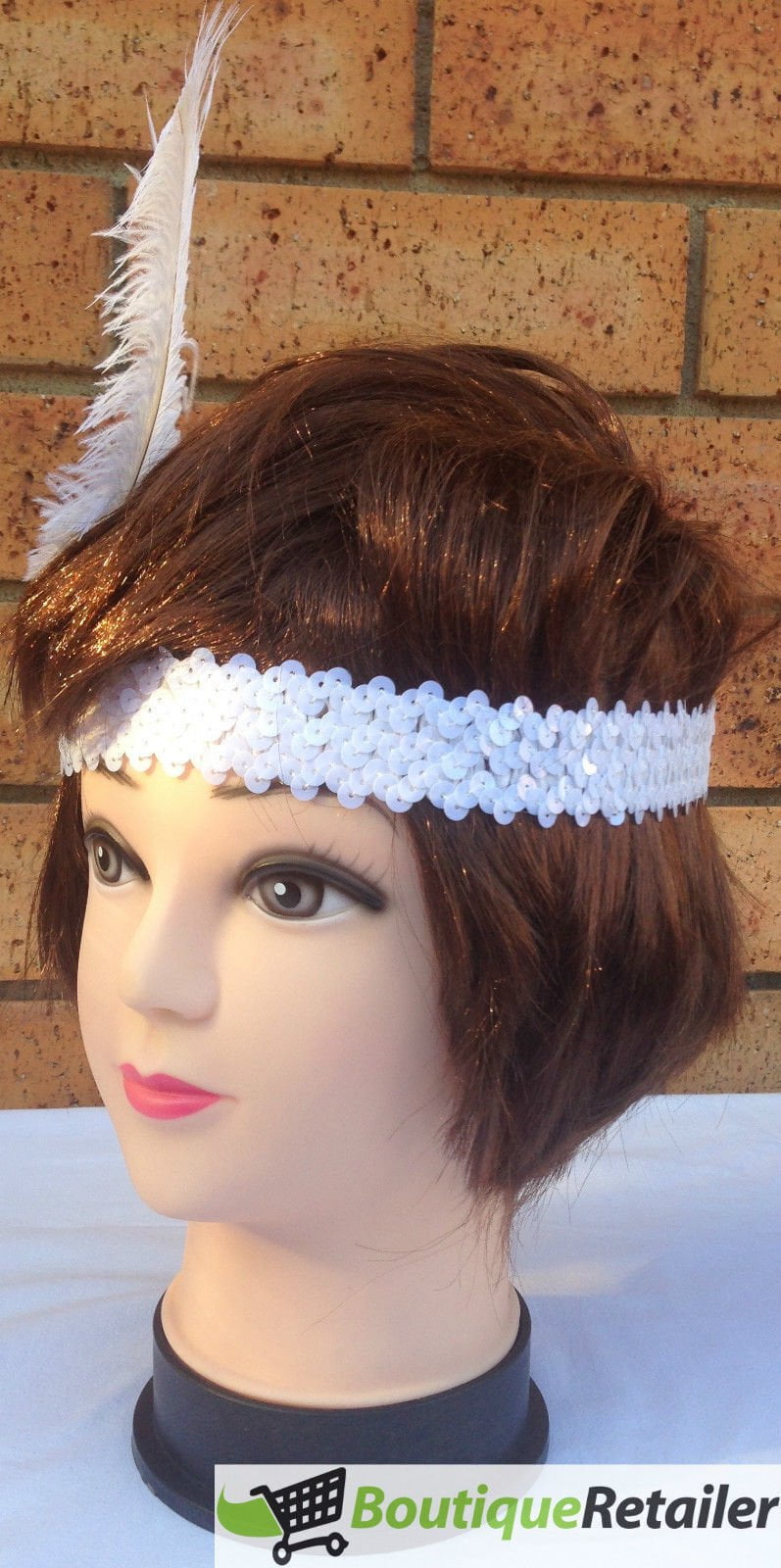 1920s FLAPPER HEADBAND Headpiece Feather Sequin Charleston Costume Gatsby Dance - White Payday Deals